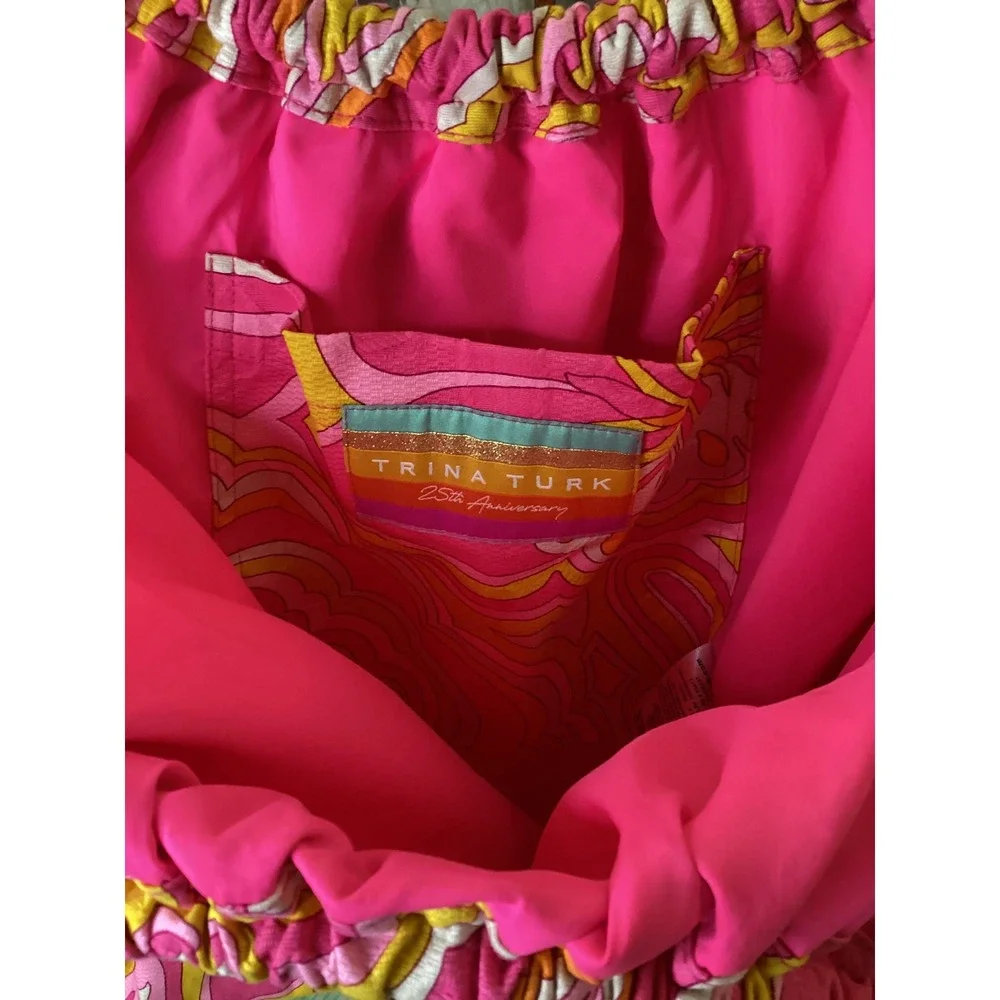 Trina Turk 25th Anniversary Pink Floral Bamboo Handle Hobo Bag Retro Psychedelic
